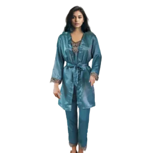 10062 - Silk Sleepwear Collection: 5-Piece Nightgown, Robe, Cami & Shorts Pajama Set for Women