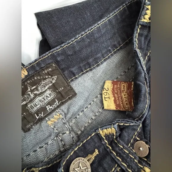 1121 Buckle Big Star Liv Boot Cut Jeans Size 26 (30x33.5) Western Cowgirl Rodeo