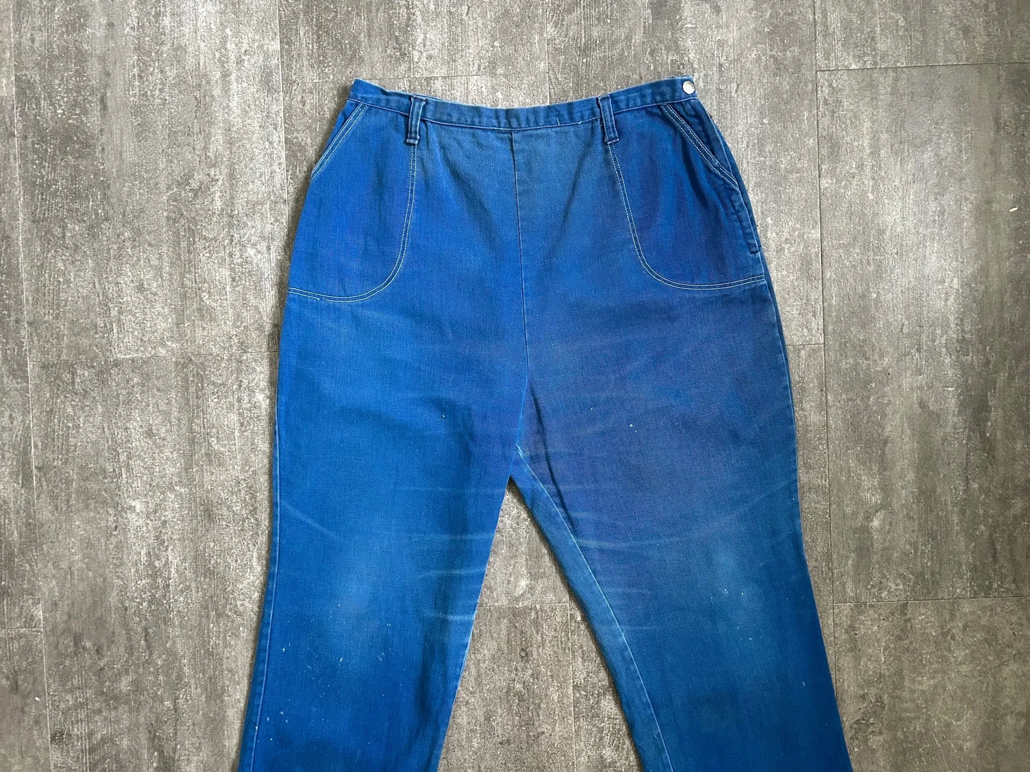 1950s blue jeans . vintage side zip denim . 30-32 waist