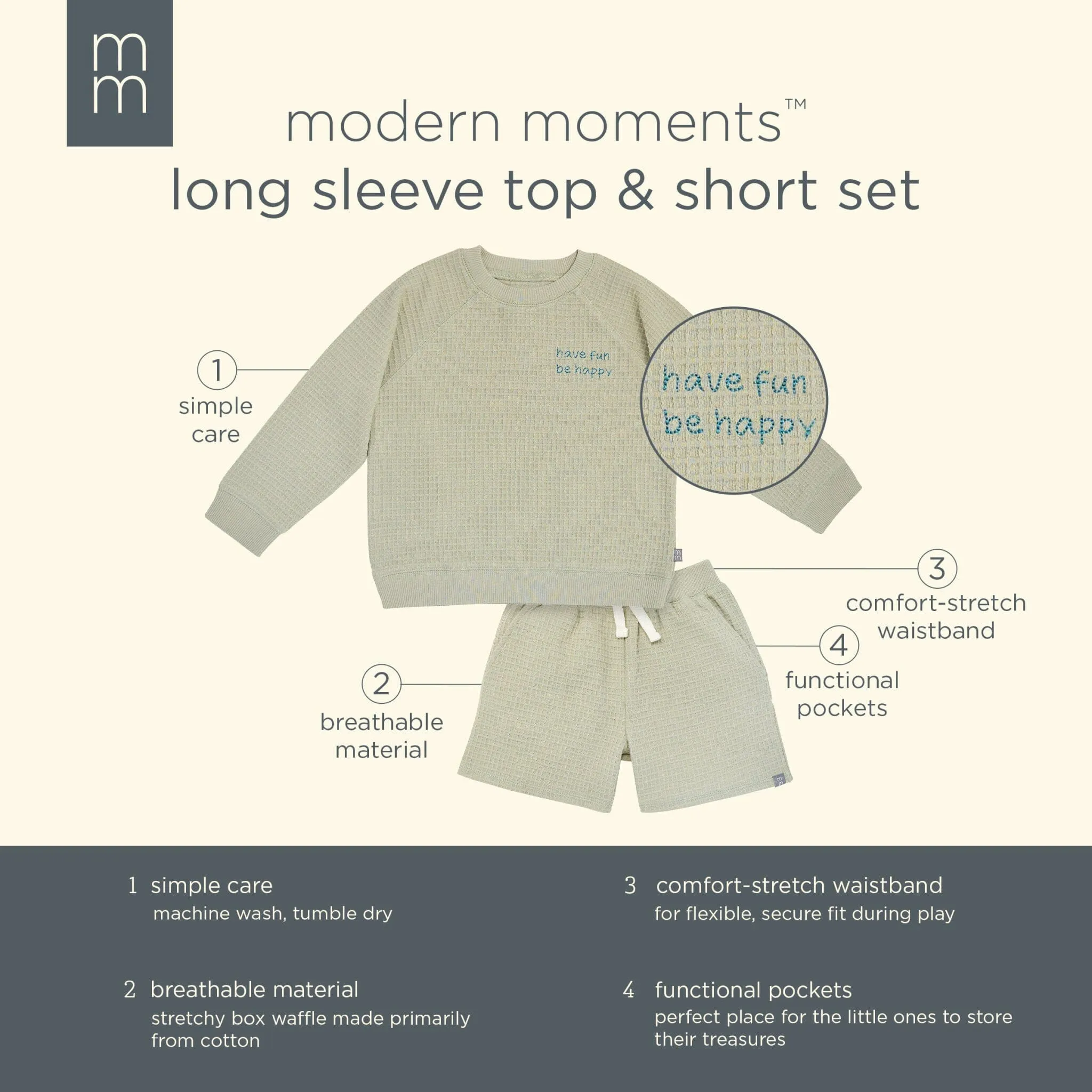 2-Piece Infant & Toddler Boys Light Green Long Sleeve Top and Shorts Set
