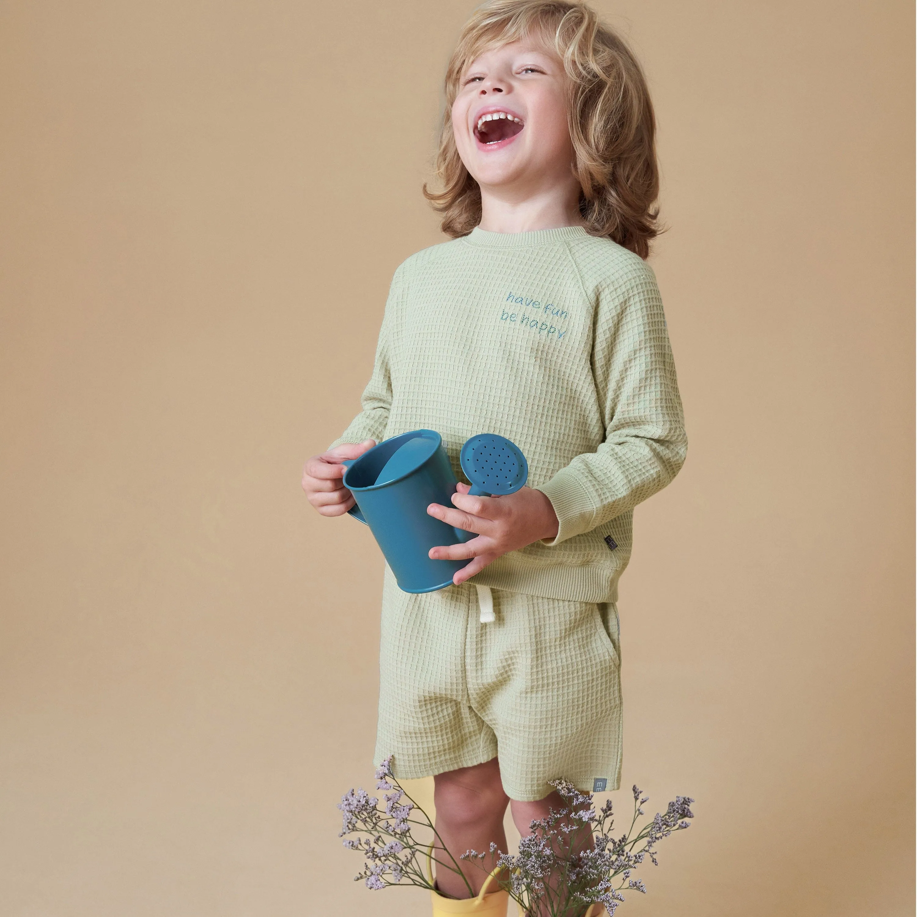 2-Piece Infant & Toddler Boys Light Green Long Sleeve Top and Shorts Set