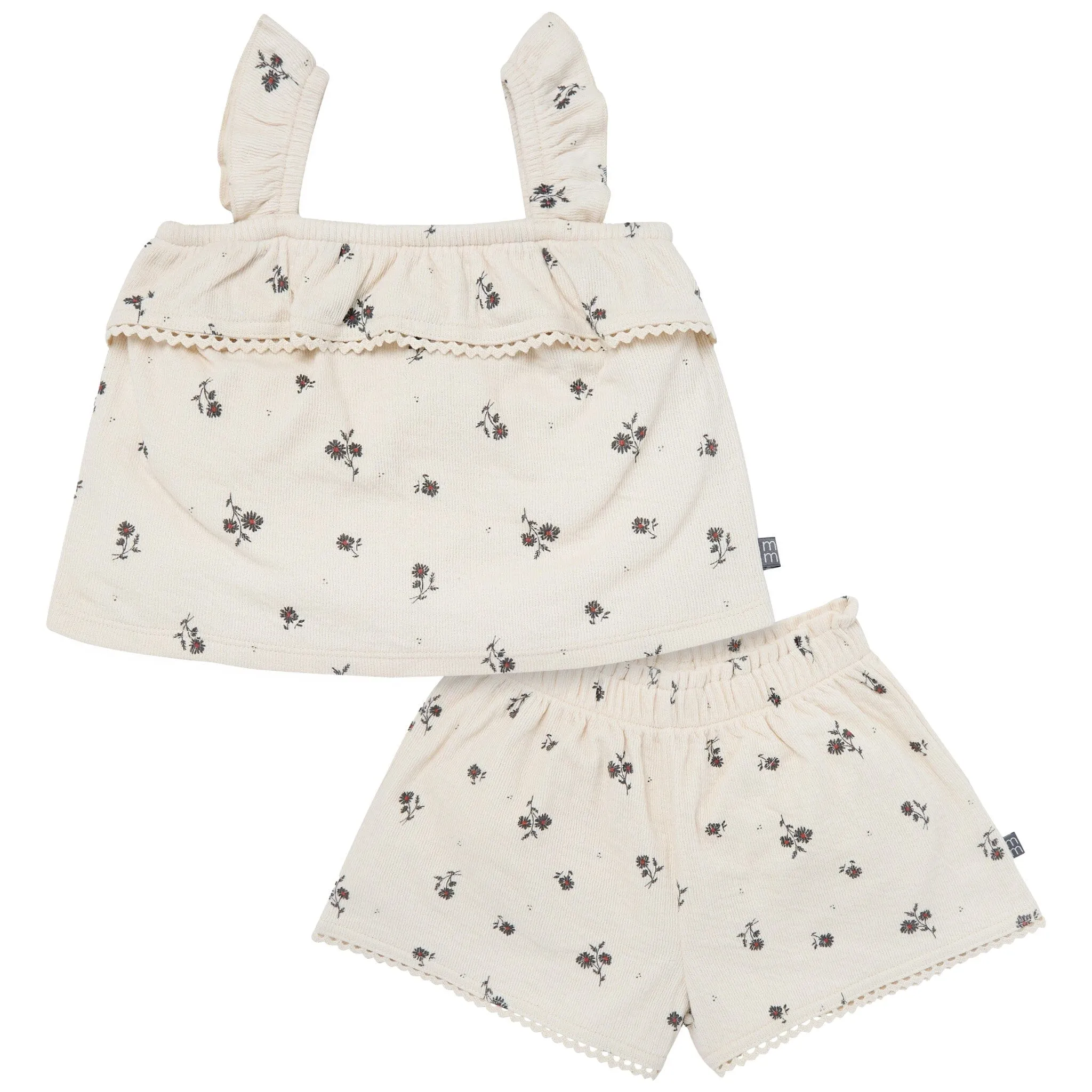 2-Piece Infant & Toddler Girls Beige Floral Top and Shorts Set