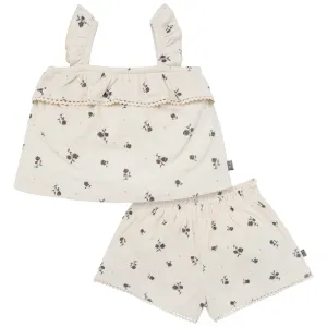 2-Piece Infant & Toddler Girls Beige Floral Top and Shorts Set