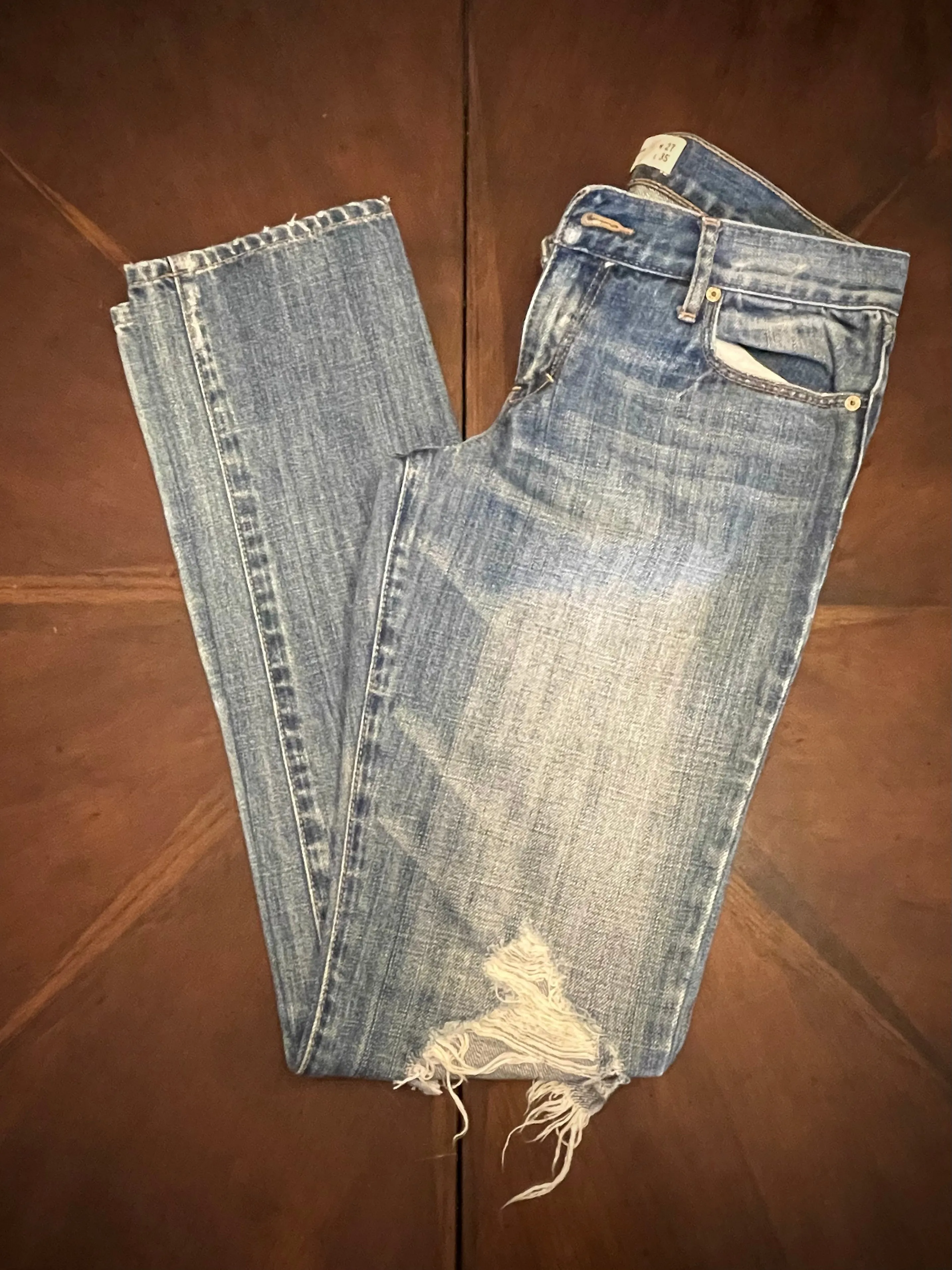 Abercrombie & Fitch Low-Rise Destructed Straight Leg Blue Jeans