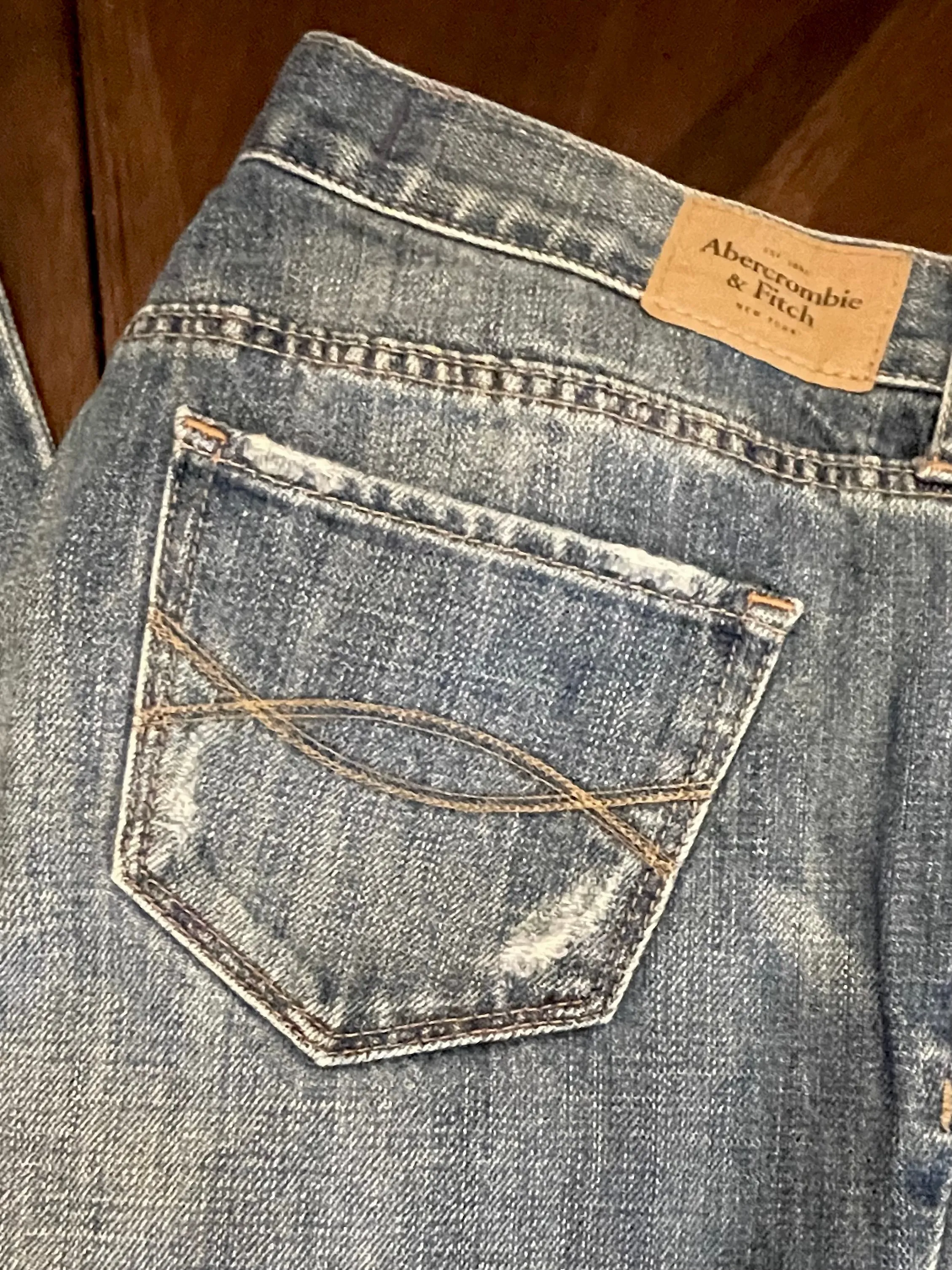 Abercrombie & Fitch Low-Rise Destructed Straight Leg Blue Jeans