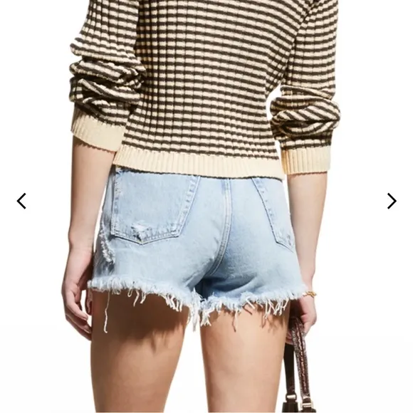 AGOLDE Parker Vintage Frayed Cut-Off Button Fly Light Wash Jean Shorts S…