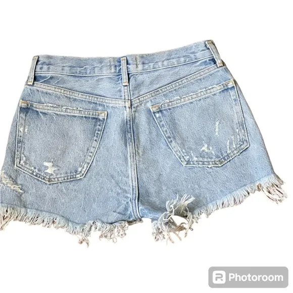 AGOLDE Parker Vintage Frayed Cut-Off Button Fly Light Wash Jean Shorts S…