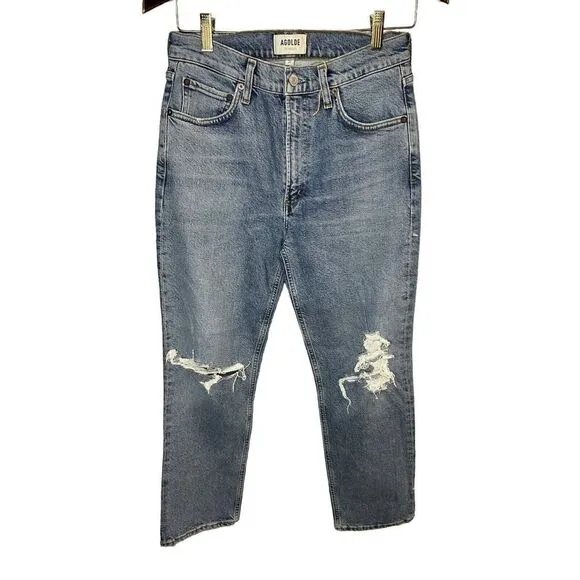 Agolde Wilder Light Wash Distressed Mid-Rise Comfort Straight Leg Jeans sz 27
