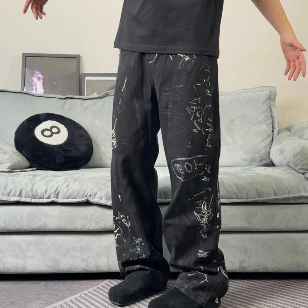 American Graffiti Letter Print Jeans