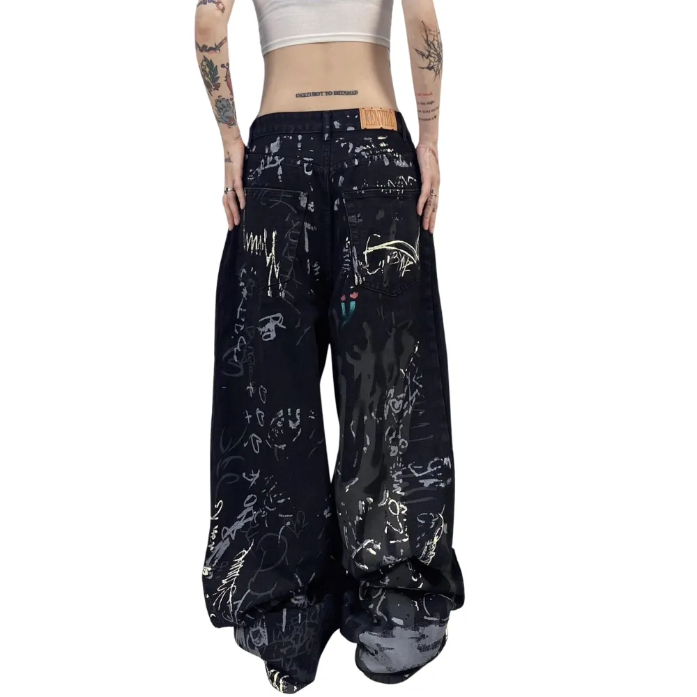 American Graffiti Letter Print Jeans