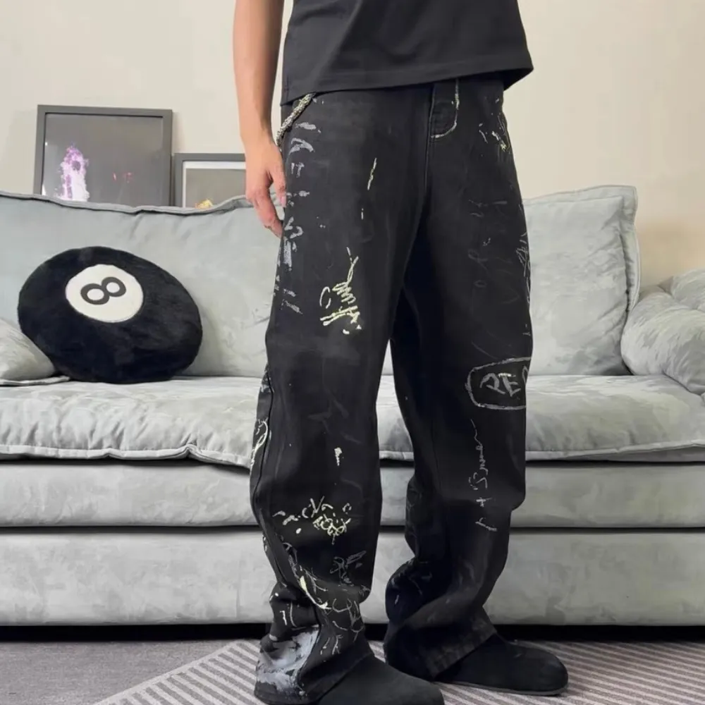 American Graffiti Letter Print Jeans