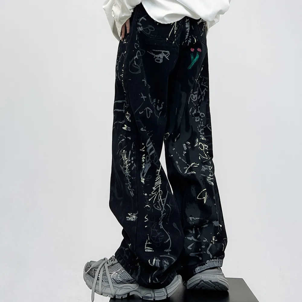 American Graffiti Letter Print Jeans