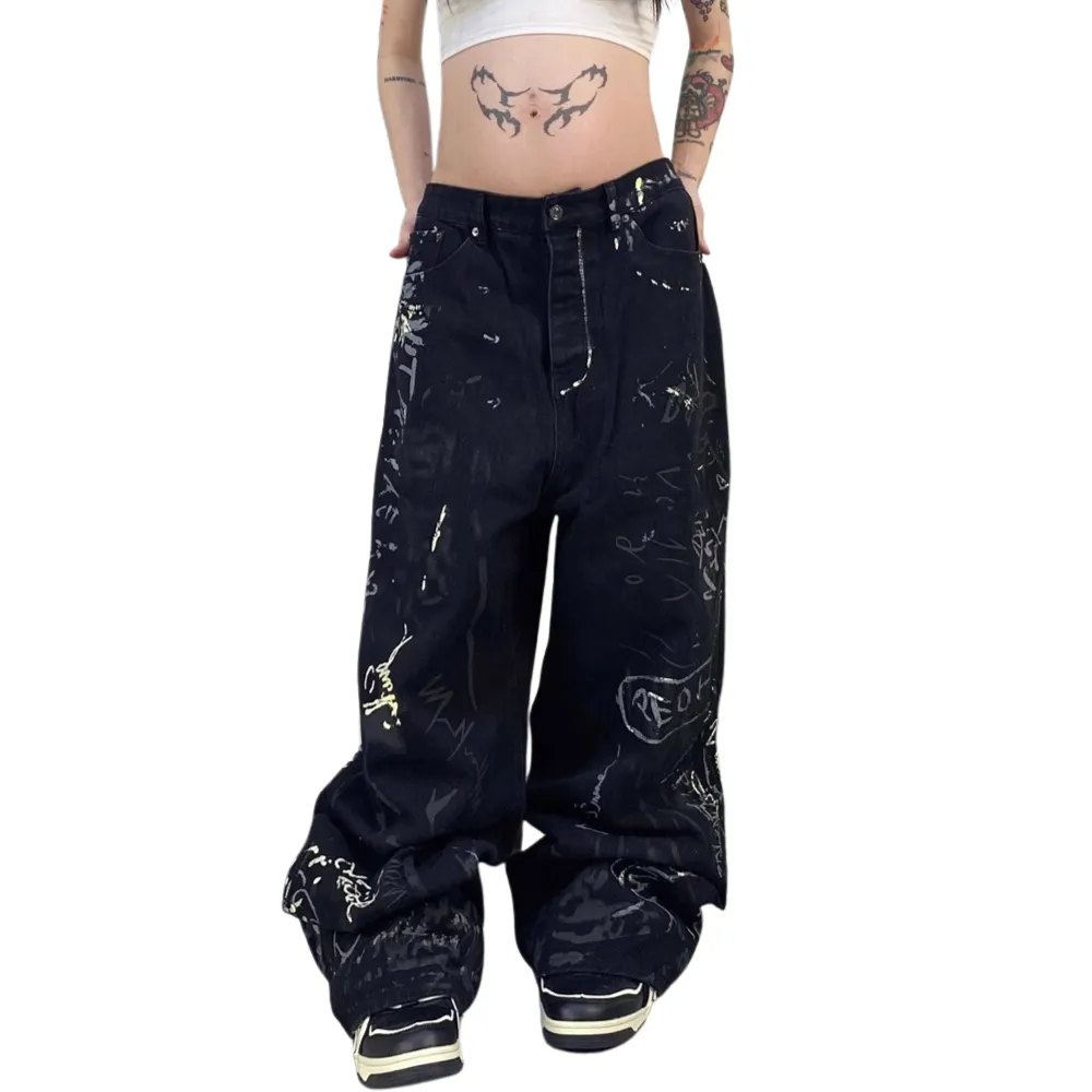 American Graffiti Letter Print Jeans