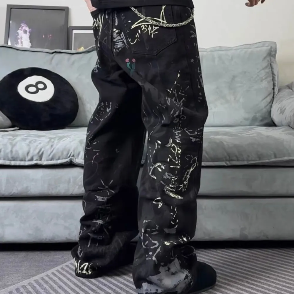 American Graffiti Letter Print Jeans