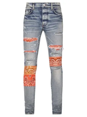 AMIRI Vintage Bandana Art Patch Jean Clay Indigo And Orange