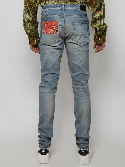 AMIRI Vintage Bandana Art Patch Jean Clay Indigo And Orange