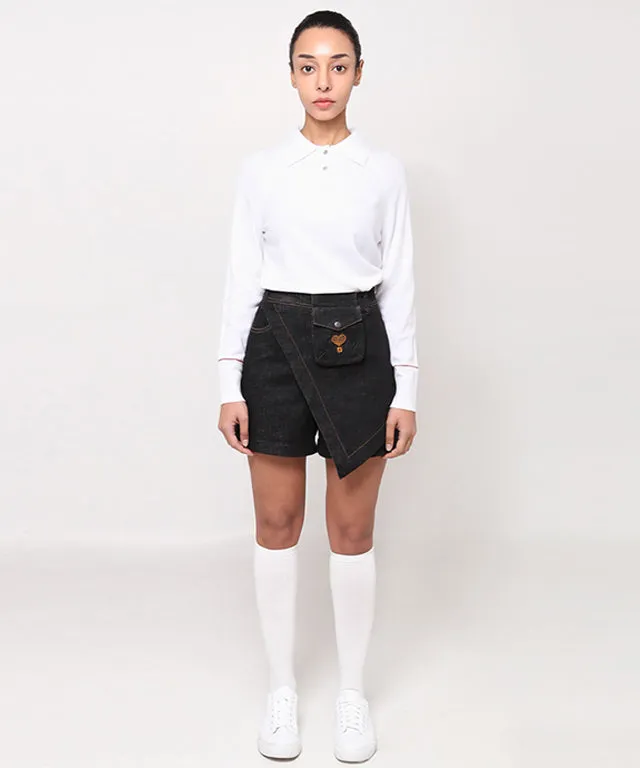 AVEN Denim Wrap Shorts - Black