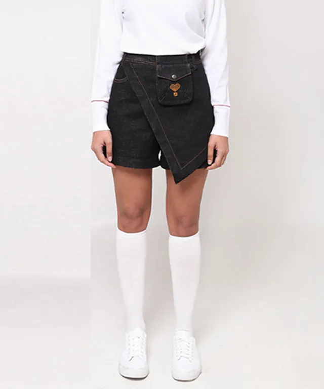 AVEN Denim Wrap Shorts - Black