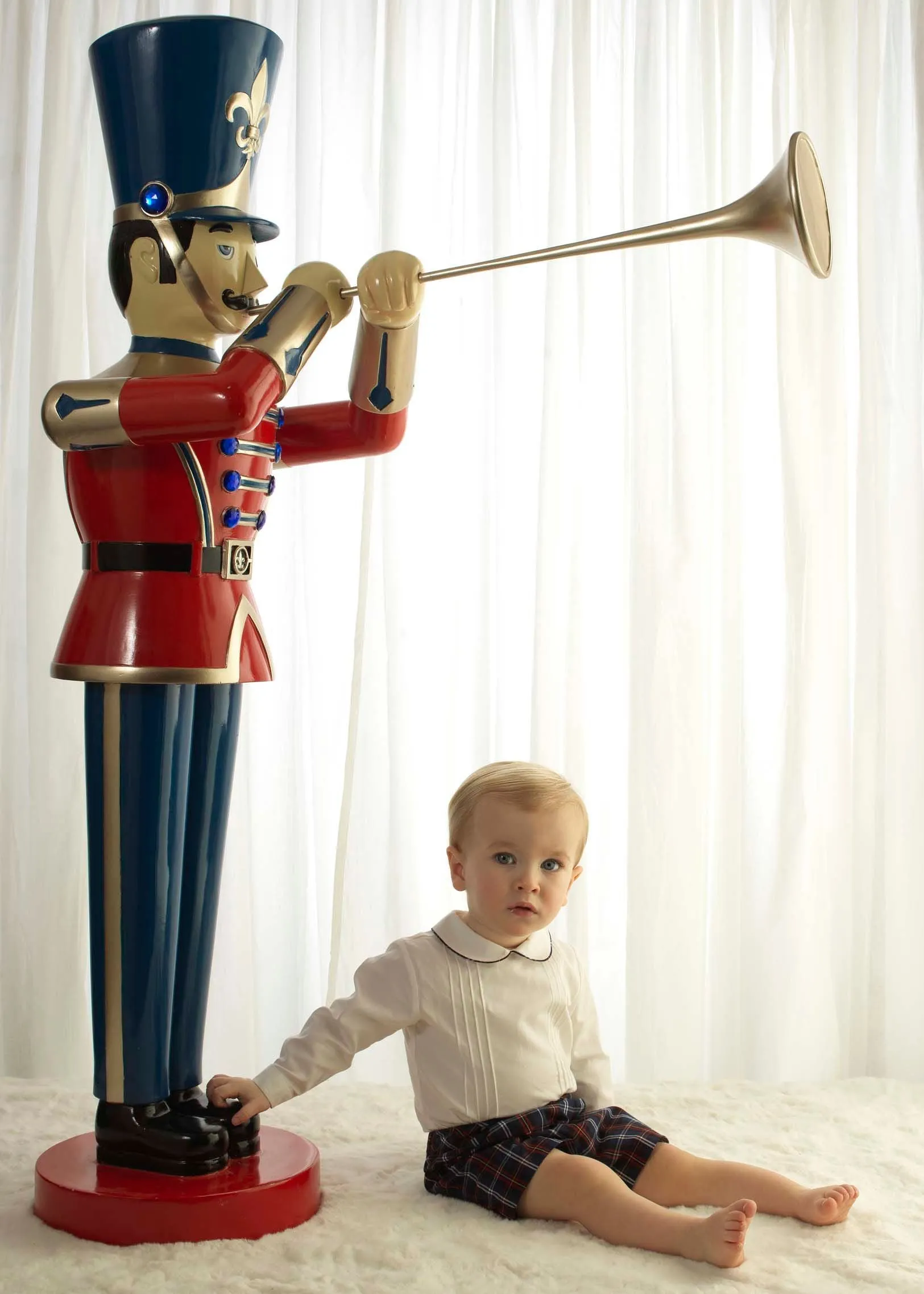 Baby Boy Pin Tuck Shirt & Tartan Short Set