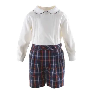 Baby Boy Pin Tuck Shirt & Tartan Short Set