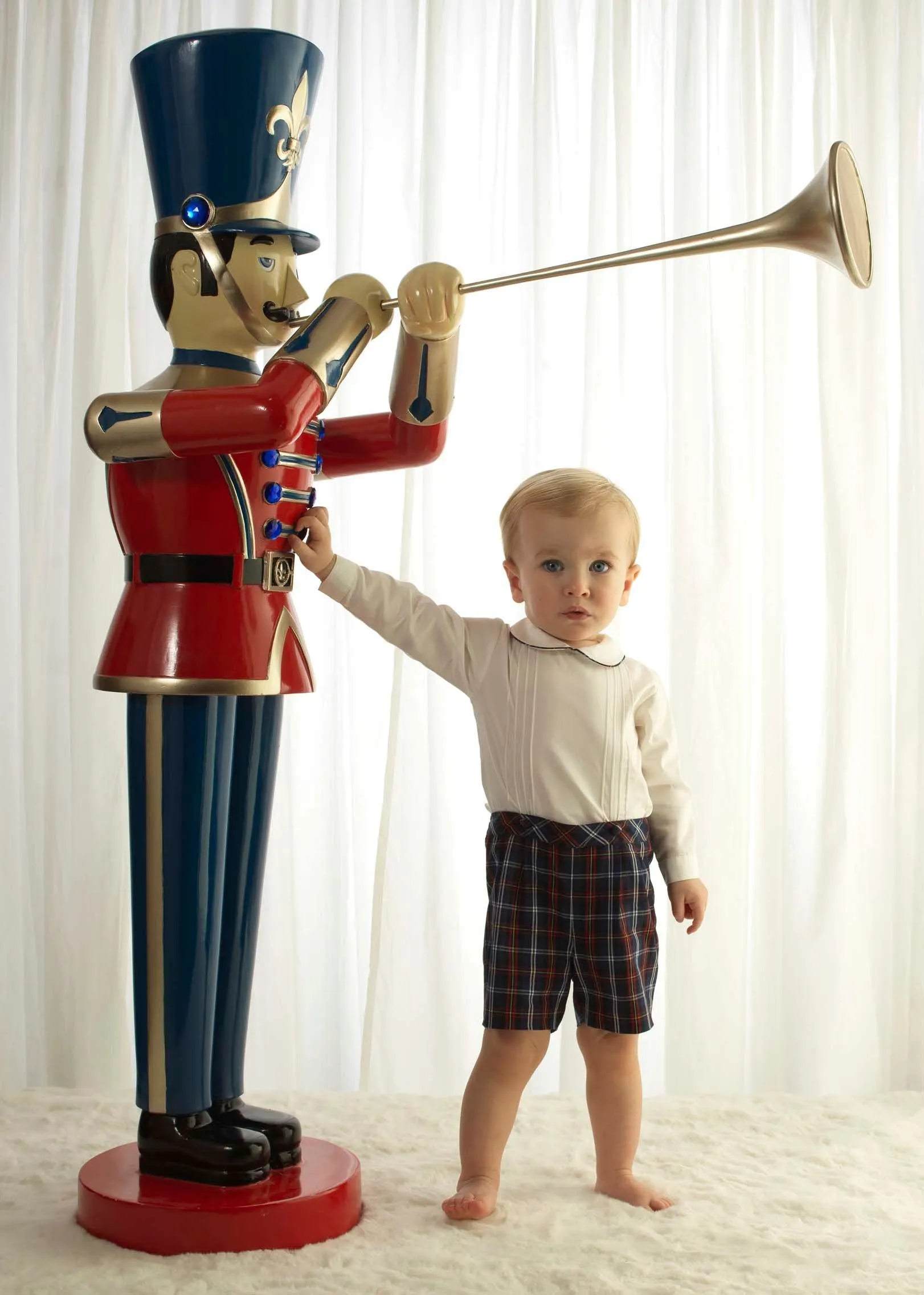 Baby Boy Pin Tuck Shirt & Tartan Short Set