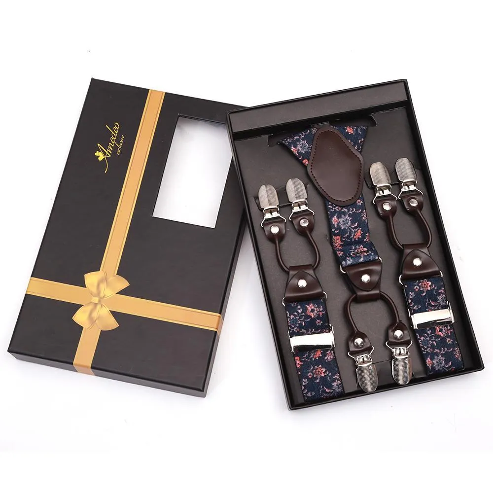 Back Strap Navy Blue Dual Clip On Elastic suspenders for Men - Adjustable Y Straps For Work Pants