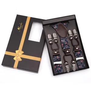 Back Strap Navy Blue Dual Clip On Elastic suspenders for Men - Adjustable Y Straps For Work Pants
