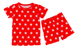 Birdie Bean Red Stars 4th of July Print 2-piece Short Sleeve Kids Pajamas with Shorts