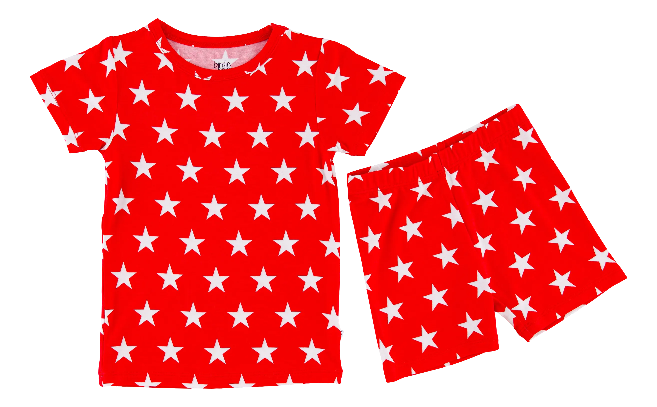 Birdie Bean Red Stars 4th of July Print 2-piece Short Sleeve Kids Pajamas with Shorts