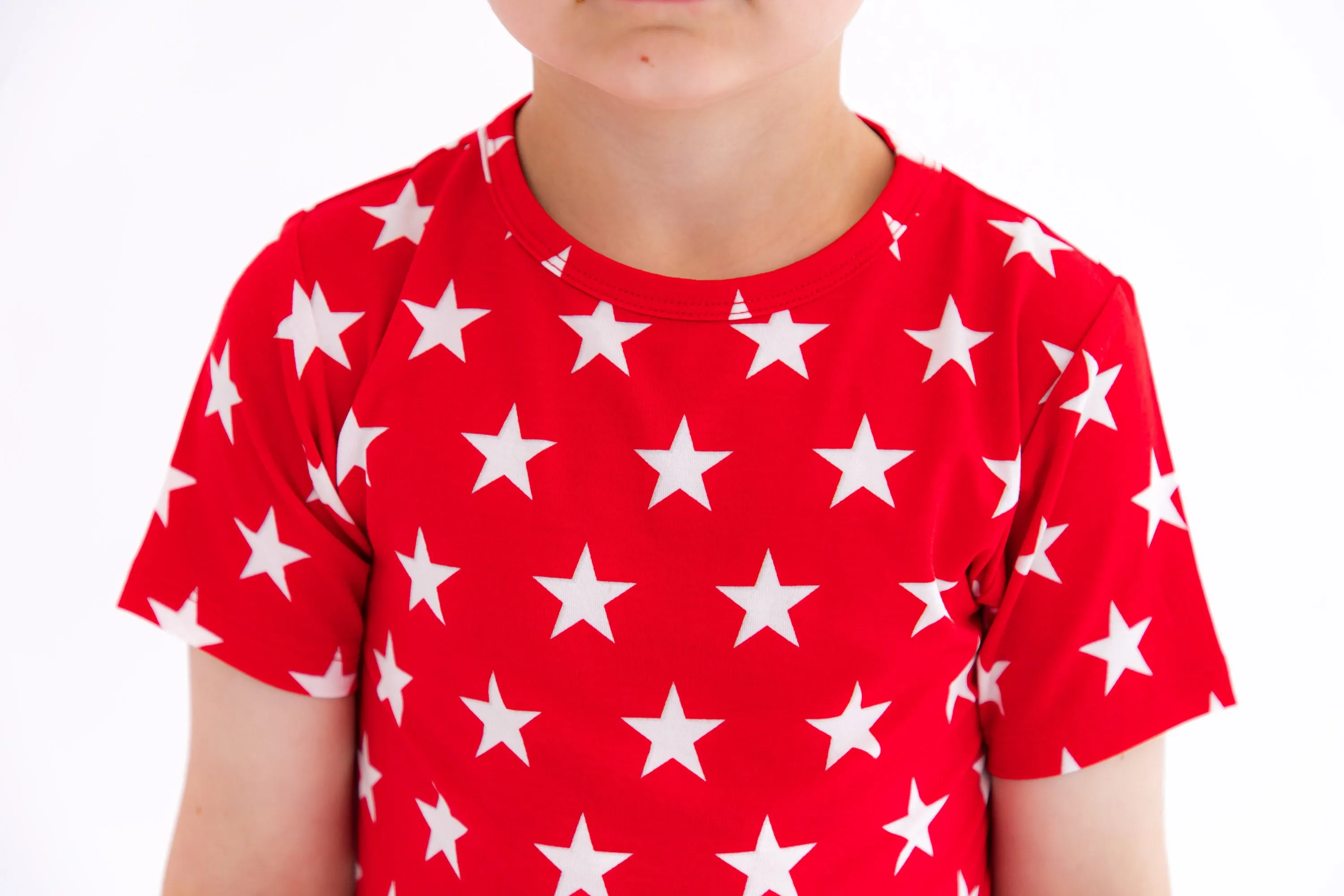 Birdie Bean Red Stars 4th of July Print 2-piece Short Sleeve Kids Pajamas with Shorts