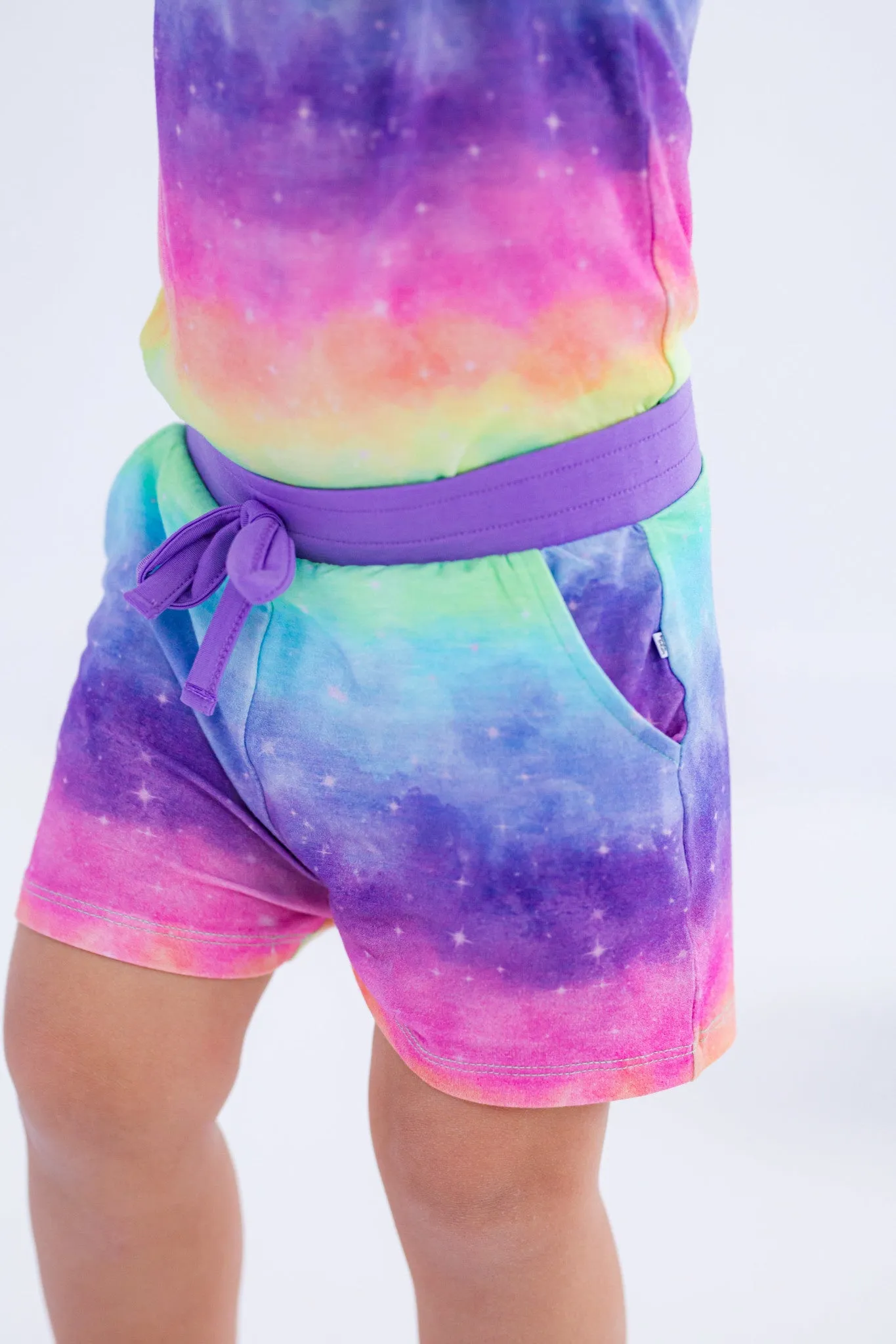 Birdie Bean Thea Rainbow Print 2-piece Short Sleeve Kids Pajamas with Shorts