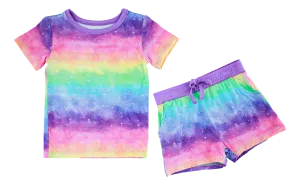 Birdie Bean Thea Rainbow Print 2-piece Short Sleeve Kids Pajamas with Shorts
