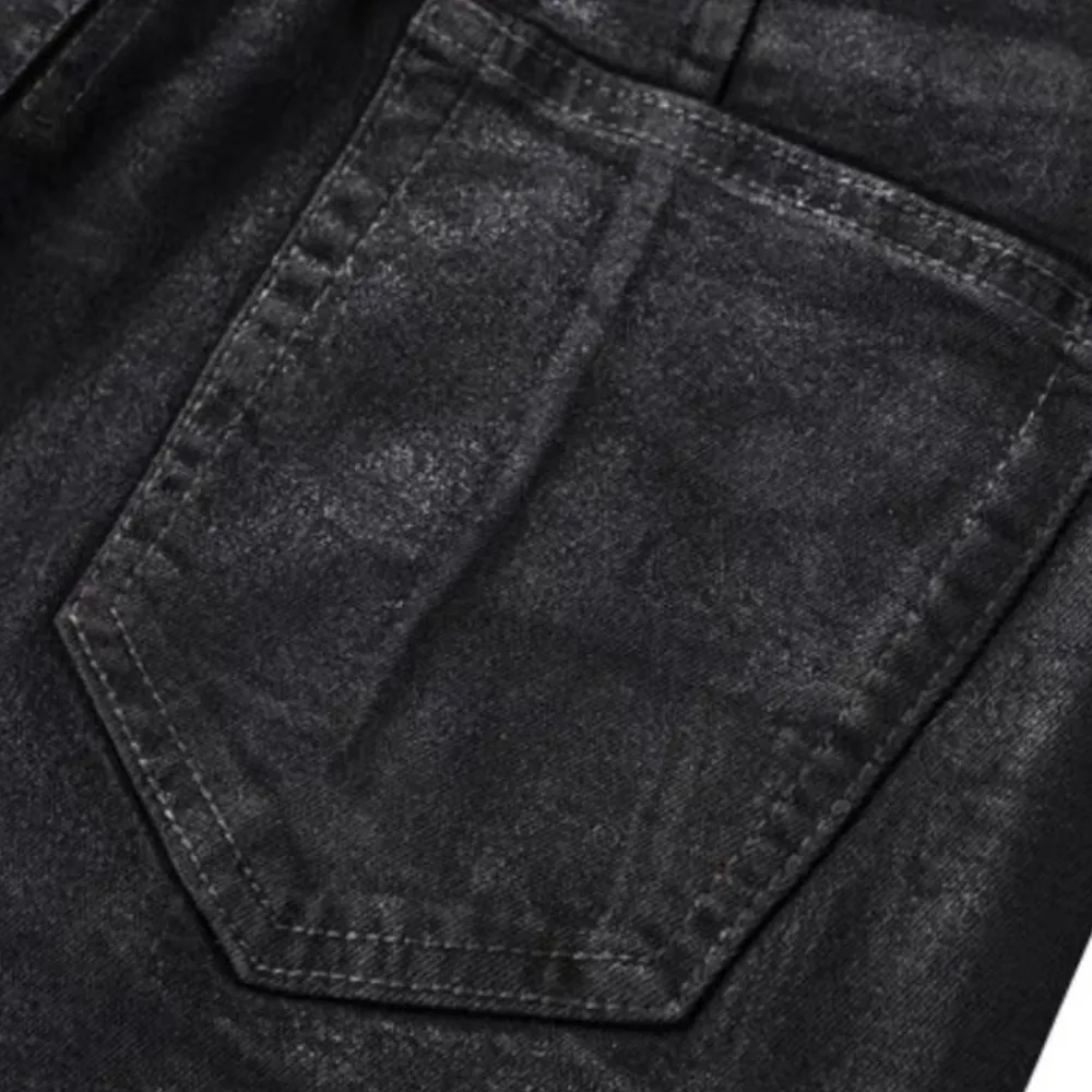 Black Wax Coated Flare Jeans