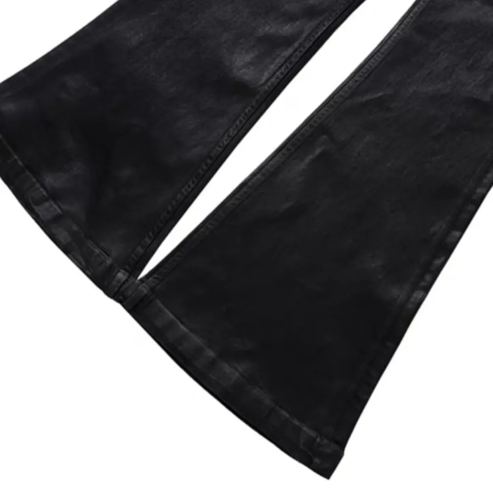 Black Wax Coated Flare Jeans
