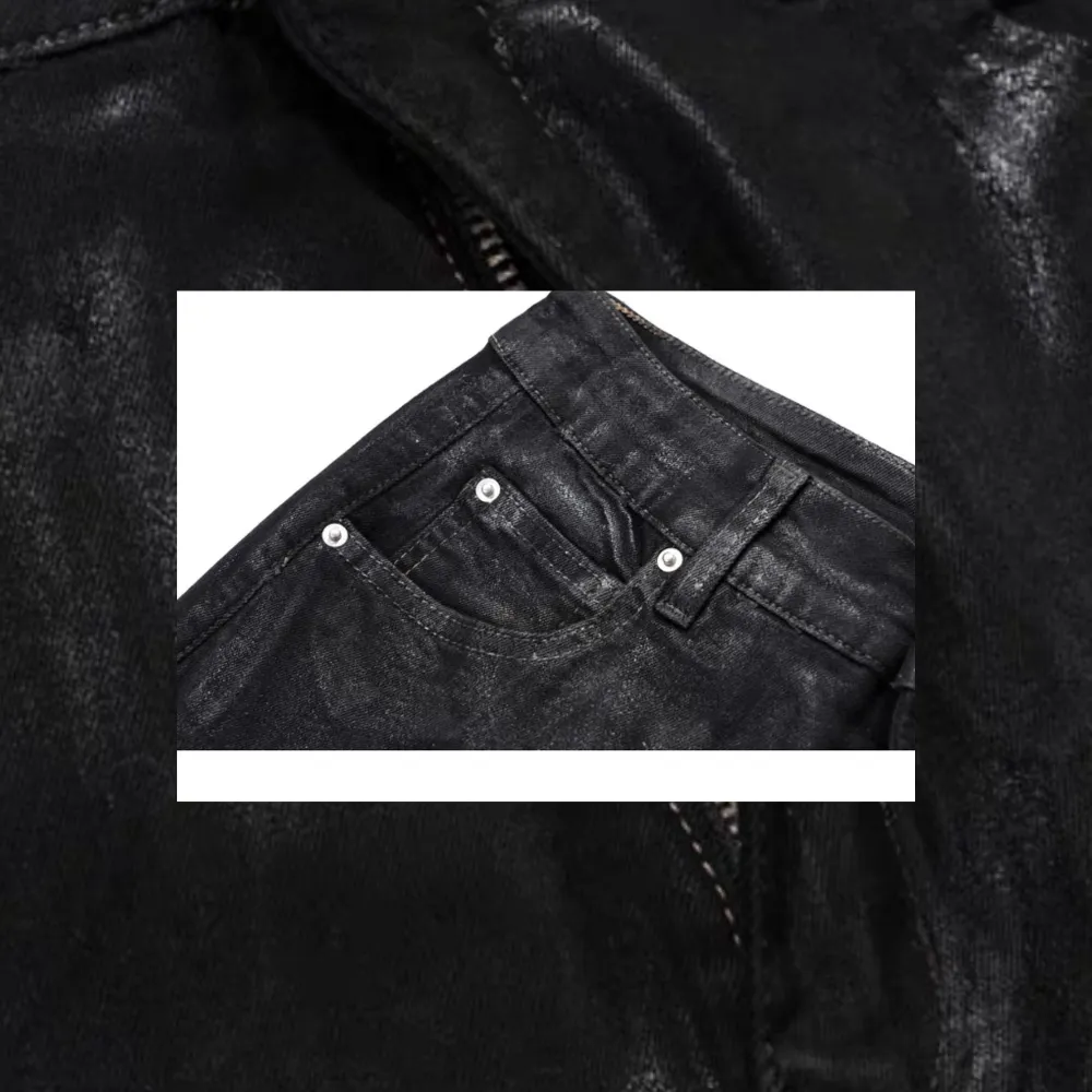 Black Wax Coated Flare Jeans