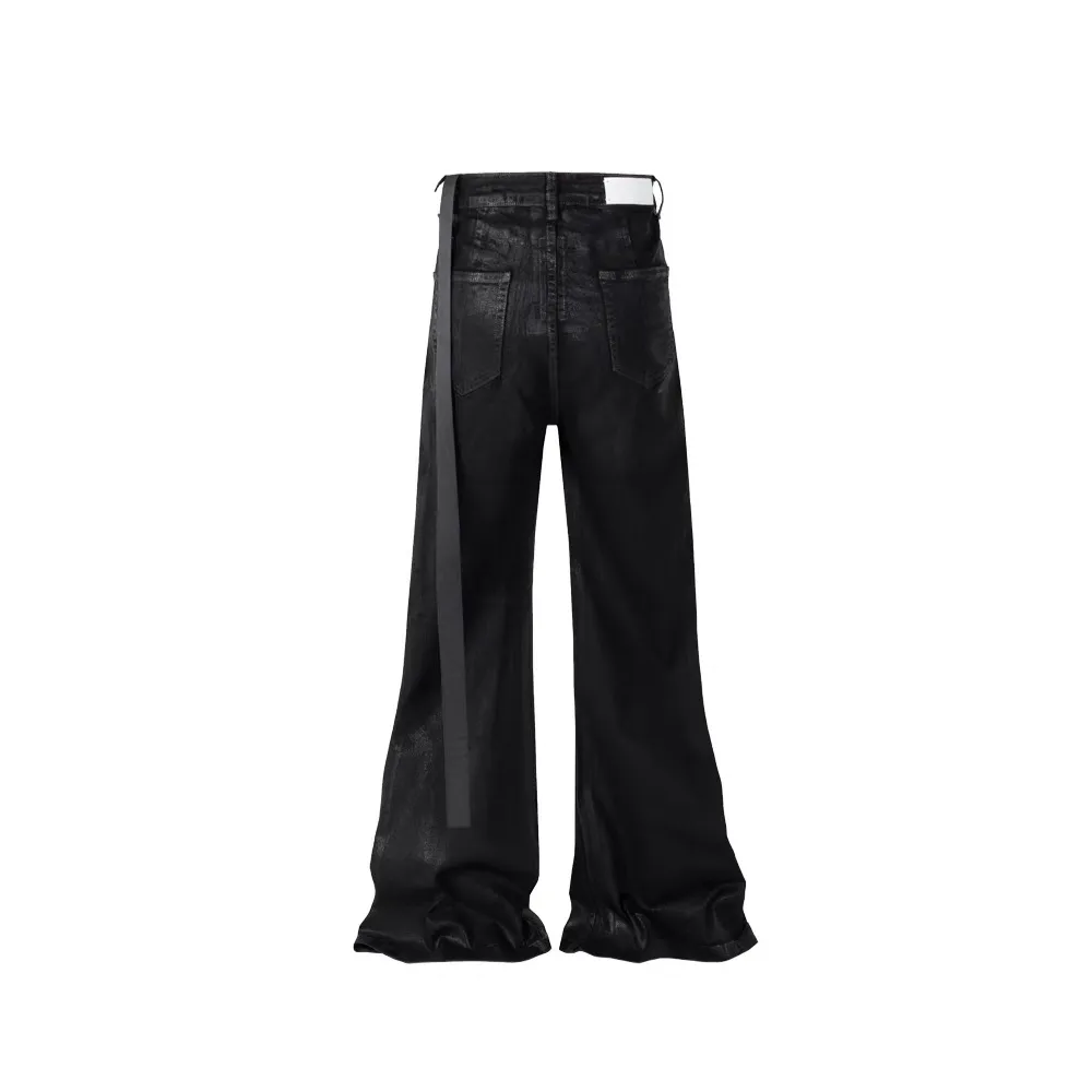 Black Wax Coated Flare Jeans