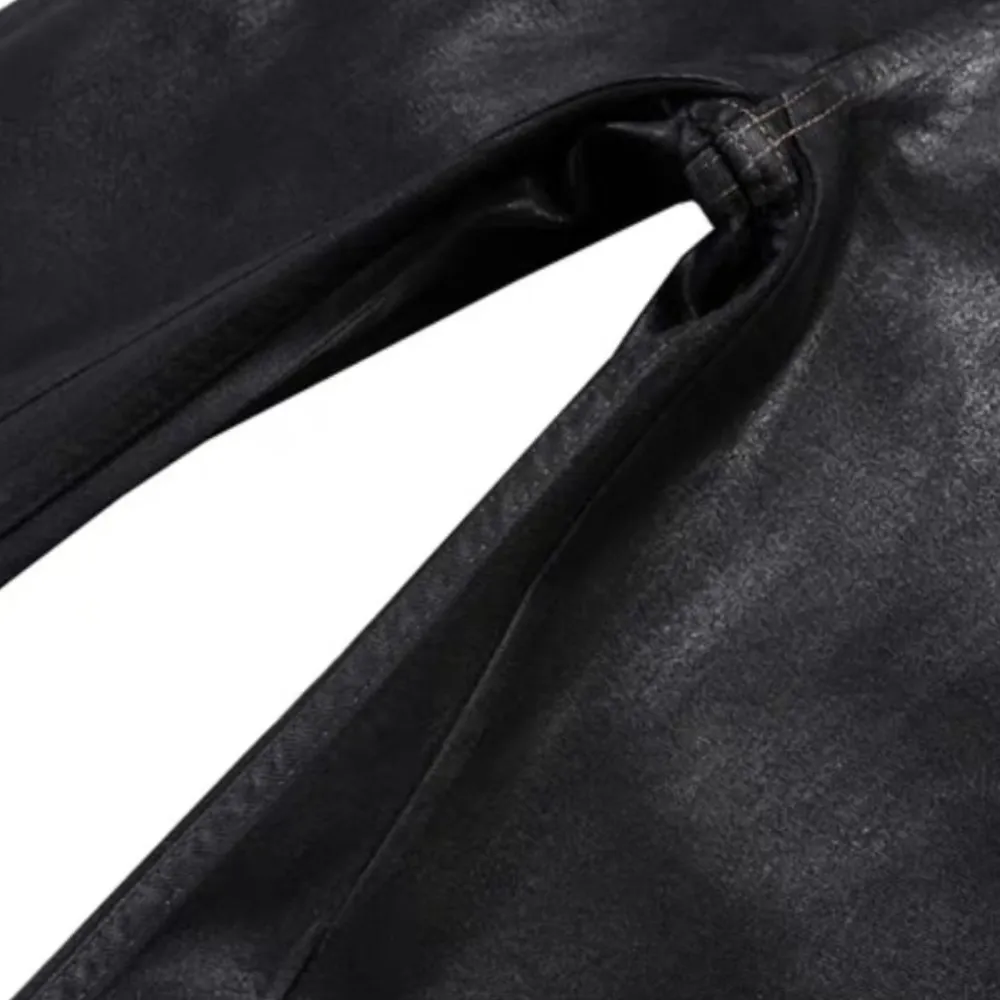 Black Wax Coated Flare Jeans