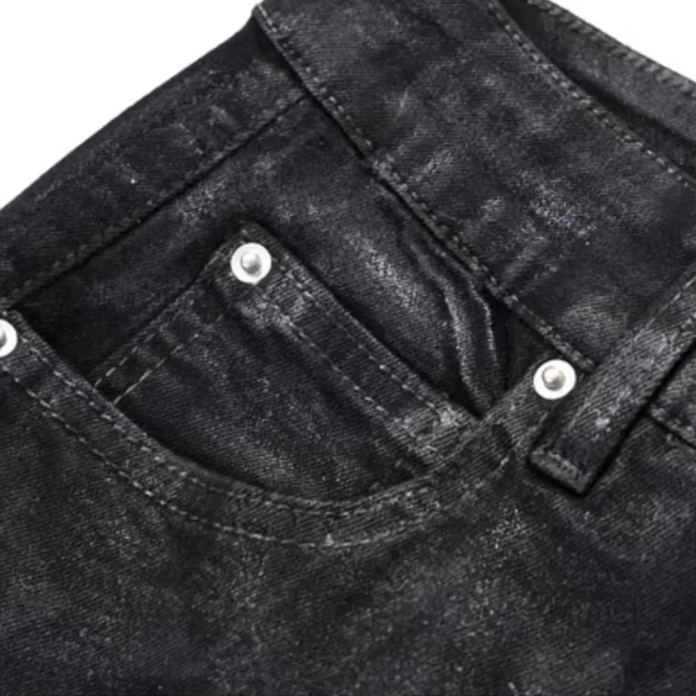 Black Wax Coated Flare Jeans