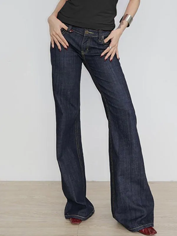 Blaue Vintage Niedrige Taille Boyfriend Jeans