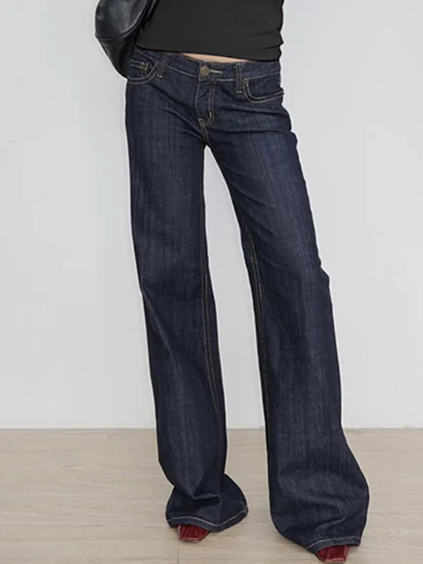 Blaue Vintage Niedrige Taille Boyfriend Jeans
