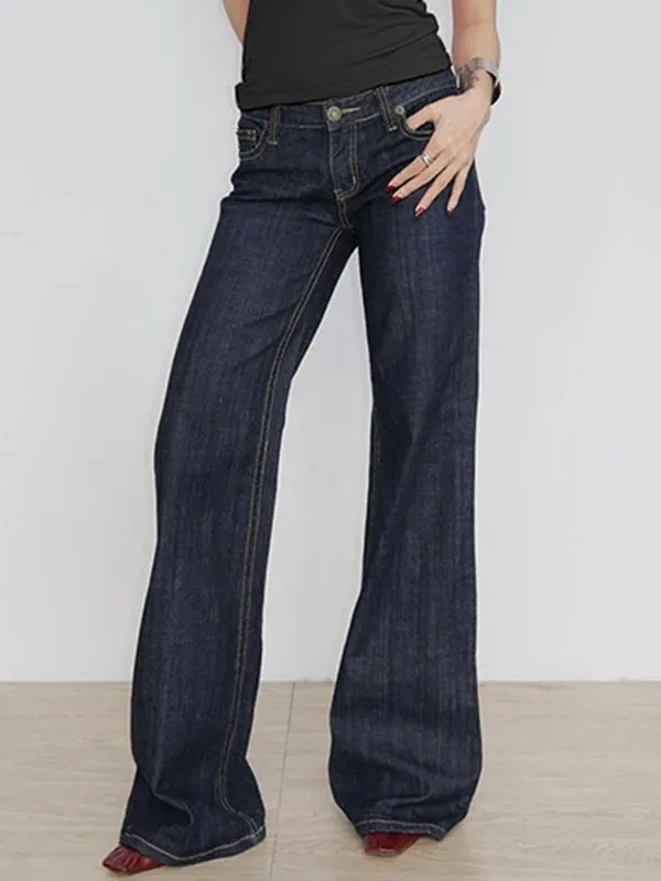 Blaue Vintage Niedrige Taille Boyfriend Jeans