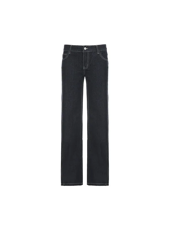 Blaue Vintage Niedrige Taille Boyfriend Jeans