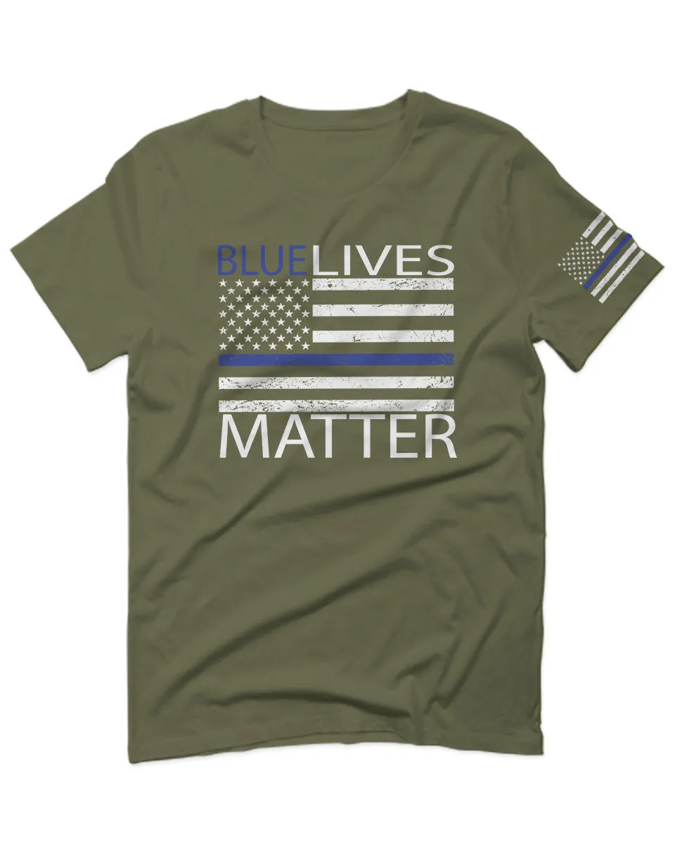 Blue Lives Matter American Flag Thin Blue Line USA Police Support For men T Shirt