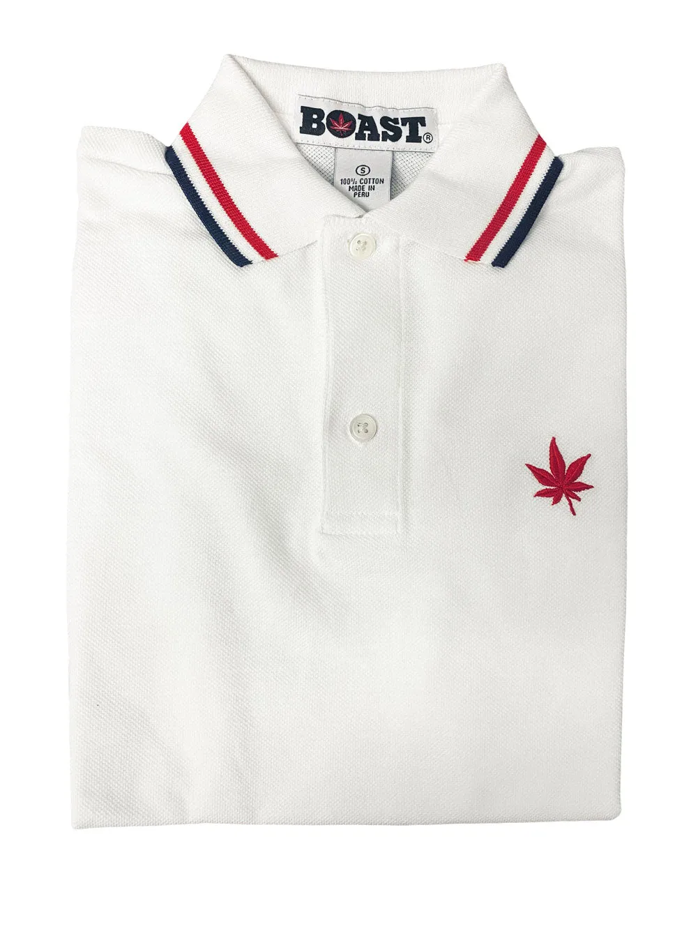 BOAST Boy's White/Red/Navy Tipped Pique Polo Shirt $44 NEW