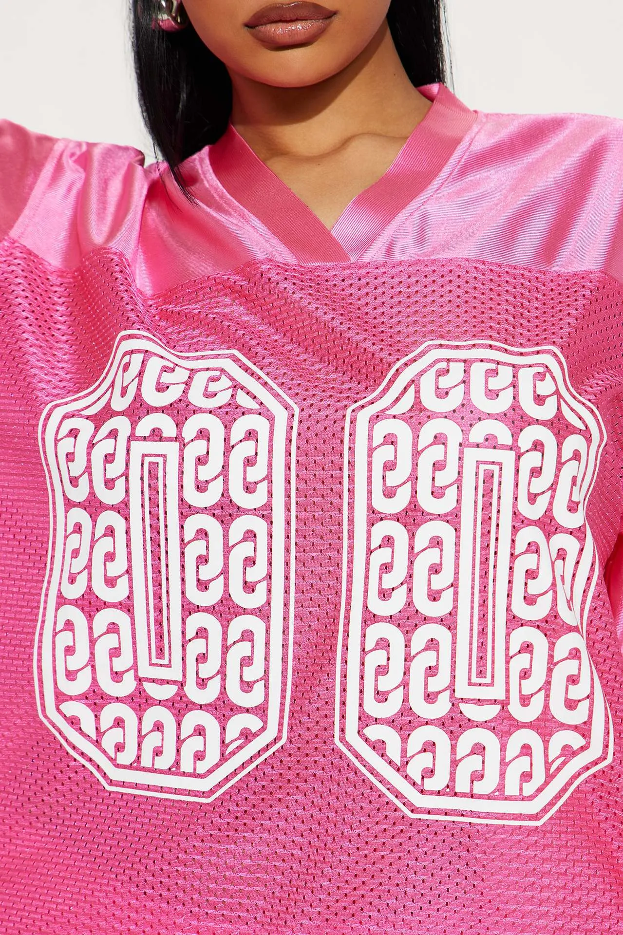Bold Oversized Satin Mesh Jersey-Inspired Statement T-Shirt