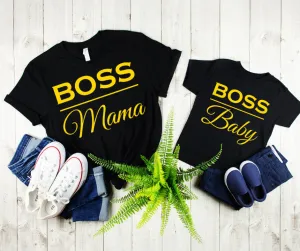 Boss Mama Ladies Tee & Boss Baby Toddler Tee Mother Daughter Mother Son Matching Shirt Set