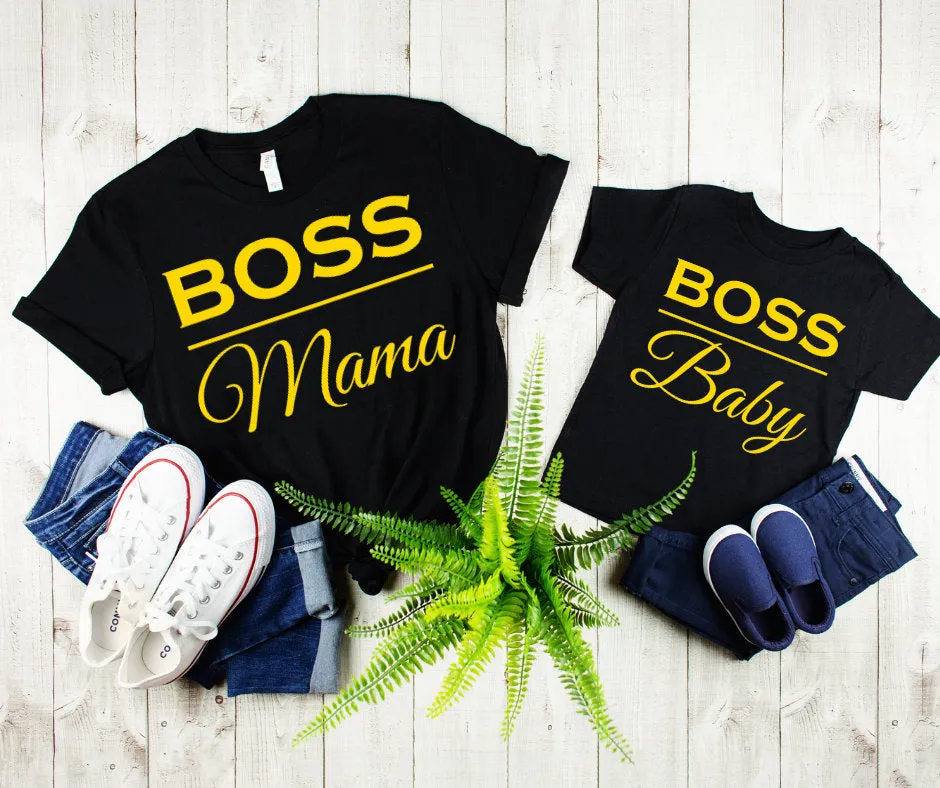 Boss Mama Ladies Tee & Boss Baby Toddler Tee Mother Daughter Mother Son Matching Shirt Set