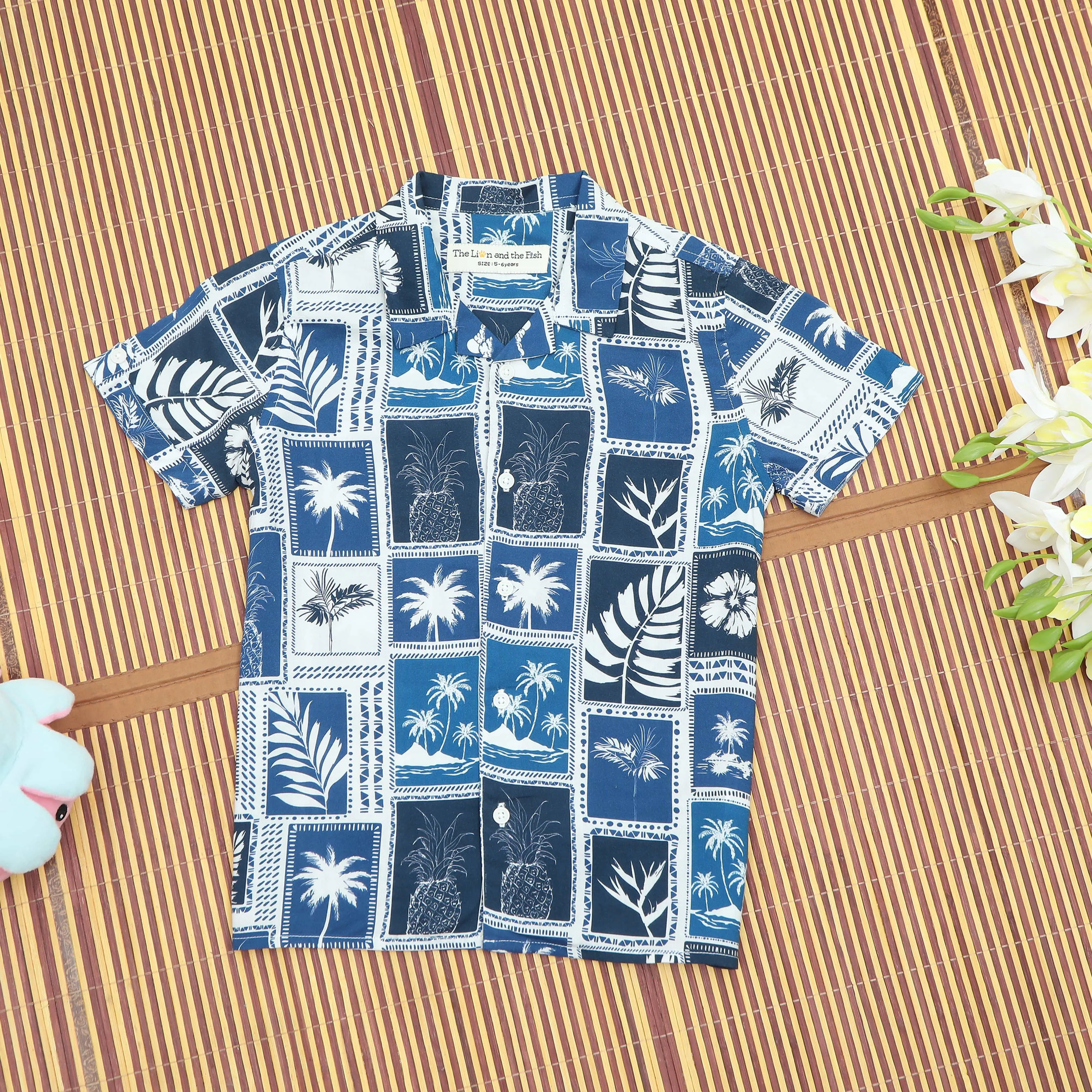 Boys Tree Print Shirt Royal Blue