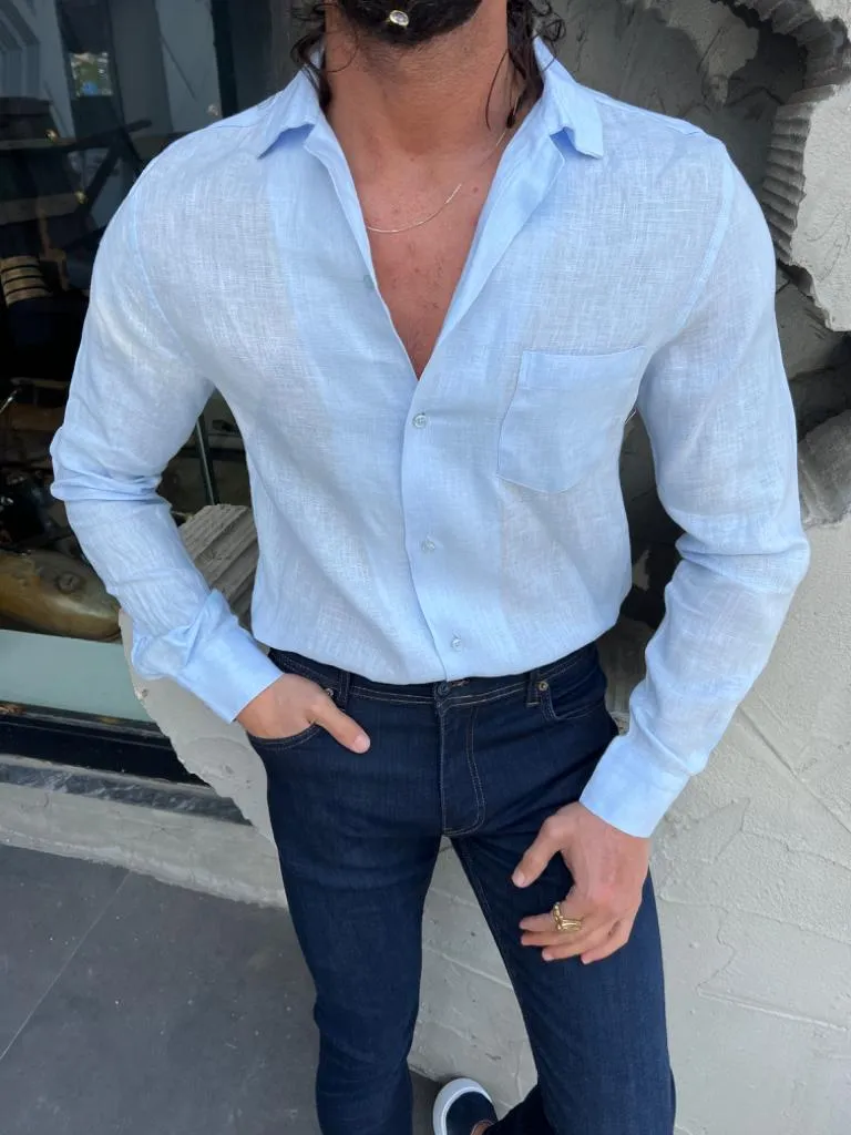 Brabion Evo Sky Blue Slim Fit Cotton Shirt