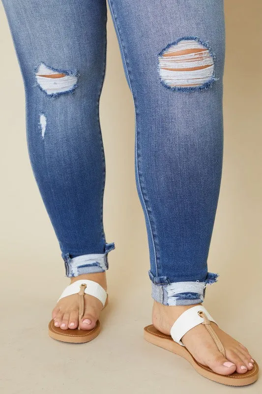 Brenda High Rise Button Fly Ankle Skinny Jean by Kan Can - Curvy